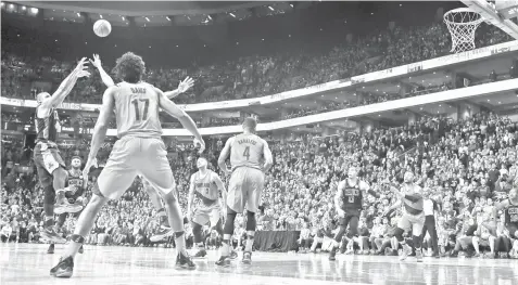  ?? ASSOCIATED PRESS ?? Boston Celtics forward Al Horford (42) launches the game-winning shot during the second half of an NBA basketball game against the Portland Trail Blazers in Boston.