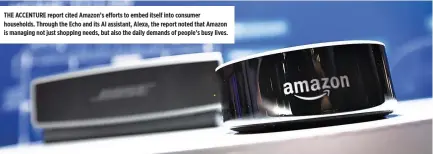  ??  ?? THE ACCENTURE report cited Amazon’s efforts to embed itself into consumer households. Through the Echo and its AI assistant, Alexa, the report noted that Amazon is managing not just shopping needs, but also the daily demands of people’s busy lives.