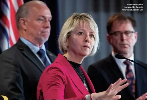  ??  ?? From Left: John Horgan, Dr. Bonnie Henry and Adrian Dix