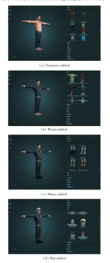  ??  ?? Fig.6图6 虚拟人服饰模块化快速­组合建模The process of rapid modeling of virtual human dress with modularity method