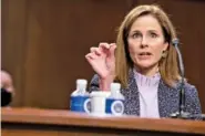  ?? ANNA MONEYMAKER/ THE NEW YORK TIMES VIA AP, POOL ?? Supreme Court nominee Amy Coney Barrett speaks Wednesday during a confirmati­on hearing before the Senate Judiciary Committee on Capitol Hill in Washington.