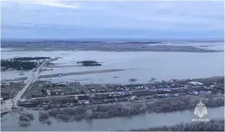  ?? ?? Grab taken from video released by the Russian Emergency Ministry Press Service on Tuesday, April 16, 2024, shows   ooded area at Tobol river in the Kurgan region, Russia.