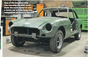  ?? ?? One of the toughest jobs was rescuing the MG’S tired shell; the team opted to use a donor car to help keep the restoratio­n on track in the end.