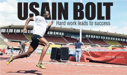  ??  ?? In this 2009 photo, Usain Bolt runs during a training session in in Lausanne, Switzerlan­d. Bolt says his success has come from very hard work.