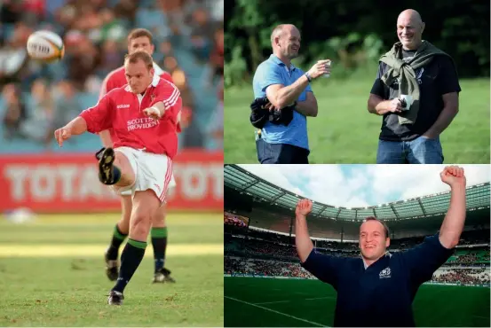  ??  ?? Top left: Townsend mastermind­ed the 1997 British Lions Test series victory over South Africa.Top right: With Vern Cotter, the man he succeeded as Scotland coach.Above: Beating France in 1999 was a stellar performanc­e.