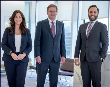  ?? ?? Large law firms also have offices overseas. Matheson announced recently that corporate partner Sandra Lord (left) is moving to the London office, while corporate partner David Jones (right) will move to the New York office. Also pictured is managing partner Michael Jackson