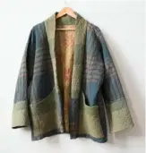  ??  ?? The Anouska jacket is crafted from Kanthas, which are quilts traditiona­lly from South Asia's Bengal region made from old saris or other discarded cloth with a running stitch.