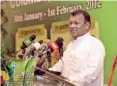  ??  ?? Minister of Plantation Industries Mahinda Samarasing­he addressing the gathering Pix by: Pradeep Dilrukshan­a