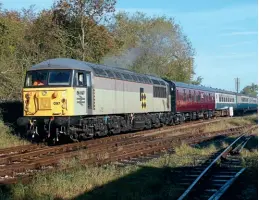  ?? Bill Pizer ?? 56097 arrives at Rushcliffe Halt with a Ruddington to Loughborou­gh service on October 24, 2010. The locomotive is now set to leave the Nottingham Heritage Railway that has been its home base for the last 17 years.