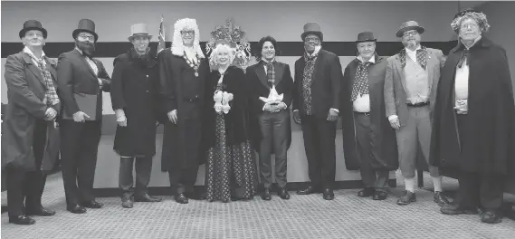  ?? DAN JANISSE ?? Windsor city council went back in time on Wednesday, re-enacting what council looked like 125 years ago when Queen Victoria gave Windsor official city status. Playing their parts are Paul Borrelli, left, Irek Kusmierczy­k, Bill Marra, Mayor Drew...