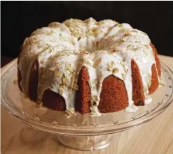  ?? COLIN CLARK/THE NEW YORK TIMES ?? At the restaurant Claud in New York, the pistachio Bundt cake relies on a boxed pudding mix for its familiar flavor and airy texture.