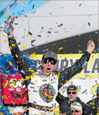  ?? ISAAC BREKKEN/AP PHOTO ?? Kevin Harvick celebrates after winning the NASCAR Cup Pennzoil 400 on Sunday at Las Vegas.