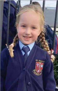  ??  ?? Grace Byrne who has just started junior infants in St Mary’s parish primary school In Bryanstown.