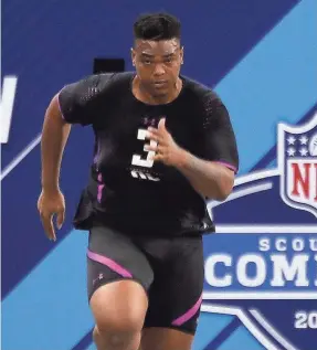  ?? BRIAN SPURLOCK/USA TODAY SPORTS ?? Orlando Brown Jr. ran a 5.85-second 40-yard dash at the 2018 NFL scouting combine.
