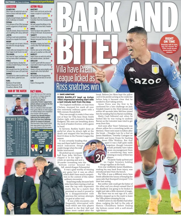  ??  ?? RIGHT ON TIME Barkley left it late, but his winner for Villa could prove invaluable this season