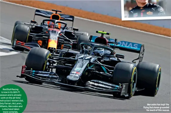  ??  ?? Red Bull Racing is now in its 16th F1 season and is already sixth on the all-time constructo­rs’ winners list. Only Ferrari, Mclaren, Williams, Mercedes and Lotus have taken more victories.
Mercedes has kept the flying Dutchman grounded for much of this season