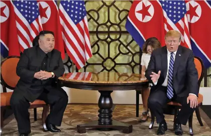  ??  ?? North Korean leader Kim Jong Un and US President Donald Trump at the second North Korea-US summit in Hanoi, Vietnam February 28, 2019.