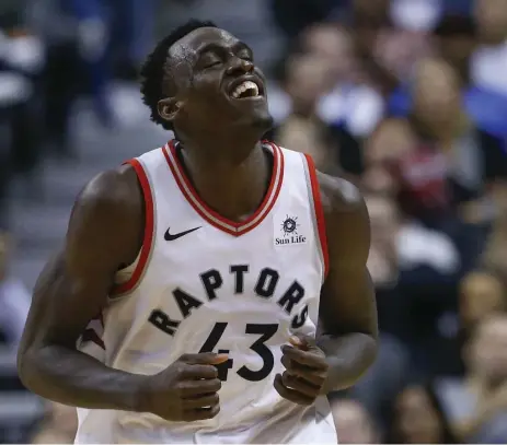  ?? RICK MADONIK/TORONTO STAR ?? Pascal Siakam slid into a starting role, replacing Serge Ibaka, and scored 13 points for the Raptors while helping limit Knicks star Kristaps Porzingis to 13.