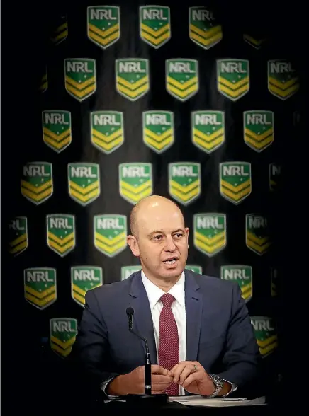  ??  ?? NRL boss Todd Greenberg hands down the Eels’ punishment yesterday.