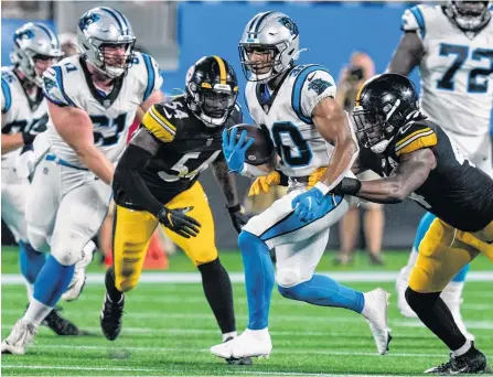  ?? USA TODAY SPORTS ?? Carolina Panthers running back Chuba Hubbard (30) runs for yardage against the Pittsburgh Steelers during the second quarter at Bank of America Stadium.