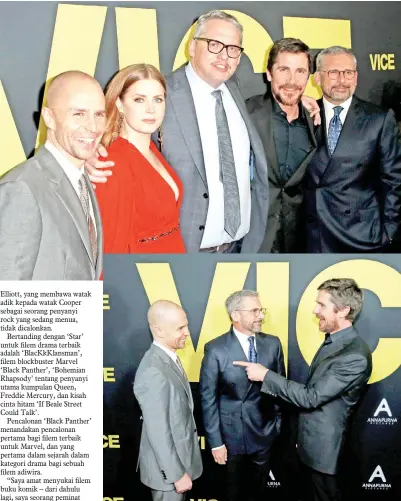  ?? — Gambar Reuters ?? PELAKON ‘Vice’ iaitu (dari kiri) Sam Rockwell, Steve Carell dan Christian Bale semasa tayangan perdana filem itu di Beverly Hills baru-baru ini.