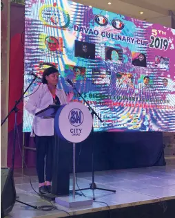  ??  ?? SALOME San Jose, LBT Davao President delivers a message