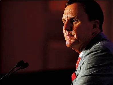  ?? AP/BUTCH DILL ?? Arkansas Coach Chad Morris spoke at SEC Football Media Days on Wednesday in Hoover, Ala. Morris went 2-10 in his first season with the Razorbacks. Arkansas opens the season Aug. 31 against Portland State in Fayettevil­le.