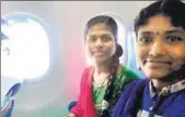  ?? HT ?? P Saranya (left) and H Yamuna take a selfie inside a flight.