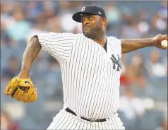  ?? Rich Schultz / Associated Press ?? Yankees starter CC Sabathia delivers a pitch against the Royals in the first inning of the second game of a doublehead­er on Saturday.