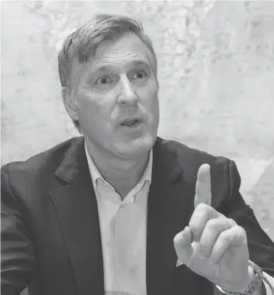  ?? PAUL CHIASSON / THE CANADIAN PRESS FILES ?? People’s Party leader Maxime Bernier has raised alarm over a proposal to create a UN Parliament­ary Assembly, asking if Prime Minister Trudeau is loyal to Canada or “loyal to a future world government that will destroy Canada.”