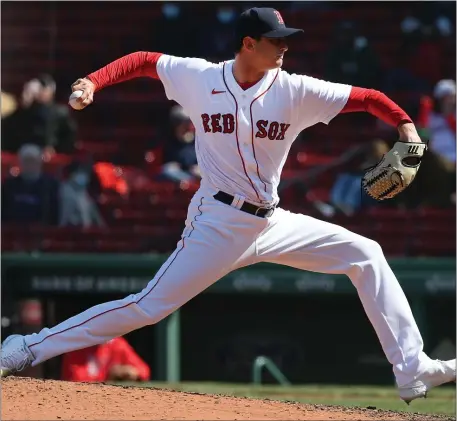  ?? NANCY LANE — BOSTON HERALD ?? Garrett Whitlock pitching against the Baltimore Orioles at Fenway Park on April 4, 2021, will get a final spring training start Monday in Texas.