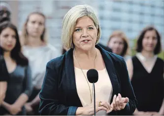  ?? GALIT RODAN THE CANADIAN PRESS ?? Ontario NDP leader Andrea Horwath is asking previous Liberal voters to vote for New Democrats as a way to prevent the Conservati­ves and Doug Ford from being elected.