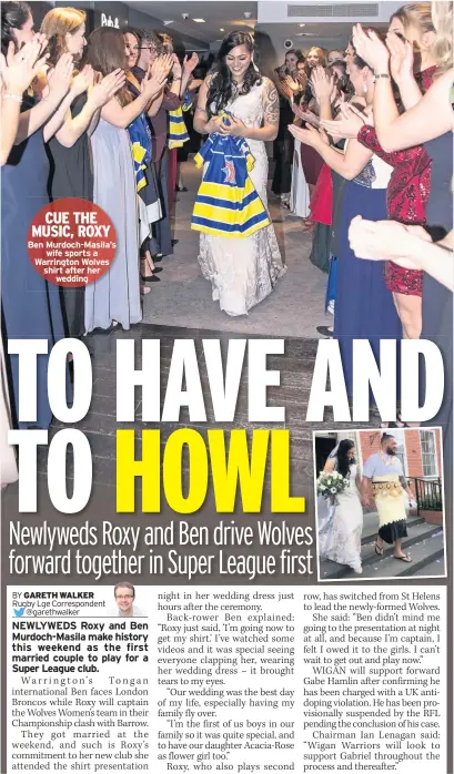  ??  ?? Ben Murdoch-Masila’s wife sports a Warrington Wolves shirt after her wedding