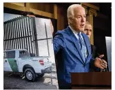  ?? J. SCOTT APPLEWHITE / ASSOCIATED PRESS ?? Sen. John Cornyn, RTexas, with Sen. Thom Tillis, R-N.C., displays a Texas-Mexico border wall photo as he details his border plan Thursday in Washington.