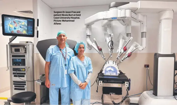  ?? ?? Surgeon Dr Jason Free and patient Nicola Burt at Gold Coast University Hospital. Picture: Mohammad Alfares