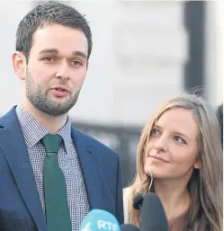  ?? Pictures: PA. ?? Daniel and Amy McArthur of Ashers Baking Company, left, and Gareth Lee speak to the media outside Belfast High Court following the appeal case.