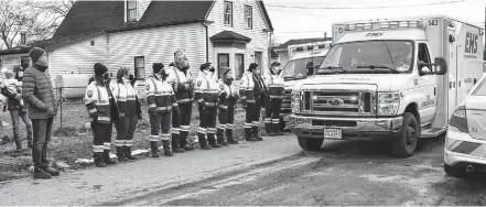  ?? TINA COMEAU ?? A parade of ambulances, RCMP cruisers and firetrucks passed by the Yarmouth home of paramedic Terry Muise on Feb. 9 to pay tribute to Muise and his 44-year career as a paramedic.