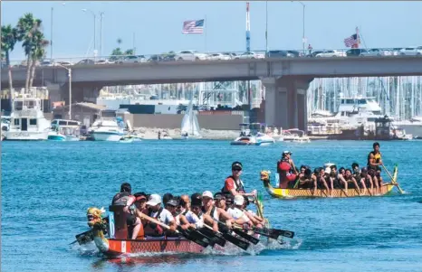  ?? XINHUA ?? Dozens of teams from all over the US and Canada battle for prizes and bragging rights at the annual Long Beach Dragon Boat Festival in California.