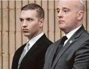  ?? Brian A. Pounds/Hearst Connecticu­t Media ?? State Trooper Brian North, left, pleads not guilty on June 2, 2022, in the death of Mubarak Soulemane.