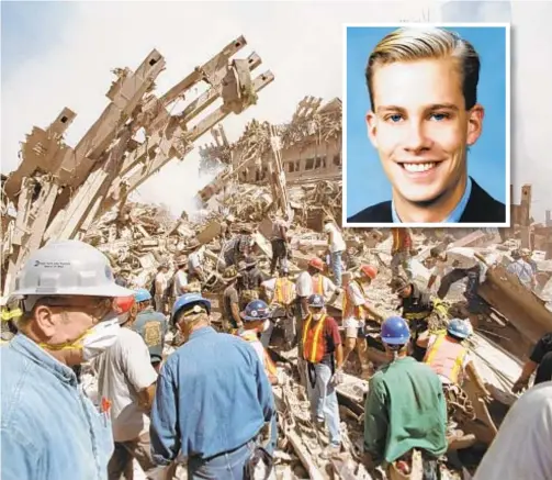  ?? TODD MAISEL ?? Nearly 17 years after 9/11, a DNA testing advance tied bone fragment to Scott Johnson (inset), a 26-year-old securities analyst.