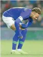  ?? AP ?? Brazil’s Neymar grimaces after getting injured during the friendly against Cameroon at MK Stadium in Milton Keynes, England, on Tuesday. —