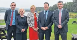  ??  ?? Alan Mitchell, chief executive of Fife Chamber of Commerce, Claire Baker MSP, Lesley Laird MP, Keir Starmer MP and Brian Horisk, vice-president of Fife Chamber of Commerce.