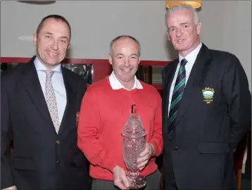  ??  ?? Mick Conlan (incoming Captain), Seán Moore (golfer of the year) and John O’Keeffe (outgoing Captain) at the presentati­on of prizes in St. Helen’s.