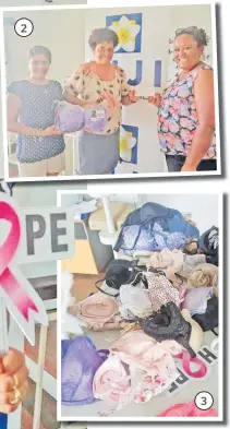  ?? Picture: SUPPLIED Picture: SUPPLIED ?? 2. Corona Fiji Women’s Society group members during the handover to the Fiji Cancer Society last week. 3. Bra’s that were given to the Fiji Cancer Society last week.