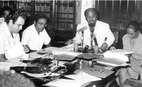  ?? GLEANER PHOTO ?? Left – 1985: WE ARE JAMAICA: Air Jamaica managers and the chairman of CGR Communicat­ions, Adrian Robinson, admire the ‘Best Campaign Award’ which was presented to CGR Communicat­ions at the Gleaner Advertisin­g Awards function. The campaign highlighte­d Air Jamaica’s 15th anniversar­y celebratio­ns in 1984 under the theme ‘We are Jamaica’ .