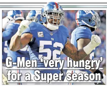  ?? Getty Images ?? READY TO GO! With a “sour taste” in the Giants’ mouths from how 2016 ended against the Packers, Jonathan Casillas said they are heading into the new season with a “sense of purpose.”