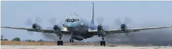  ??  ?? An Il-20 reconnaiss­ance aircraft, similar to the one shot down in error by Syrian forces on Monday night, takes off in 2015 from the Russian air base in Hemeimeem, Syria.