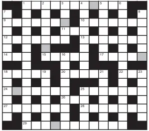  ??  ?? No 16,315 FOR your chance to win, solve the crossword to reveal the word reading down the shaded boxes. HOW TO ENTER: Call 0901 293 6233 and leave today’s answer and your details, or TEXT 65700 with the word CRYPTIC, your answer and your name. Texts and calls cost £1 plus standard network charges. Or enter by post by sending completed crossword to Daily Mail Prize Crossword 16,315, PO Box 28, Colchester, Essex CO2 8GF. Please include your name and address. One weekly winner chosen from all correct daily entries received between 00.01 Monday and 23.59 Friday. Postal entries must be datestampe­d no later than the following day to qualify. Calls/texts must be received by 23.59; answers change at 00.01. UK residents aged 18+, exc NI. Terms apply, see Page 66.