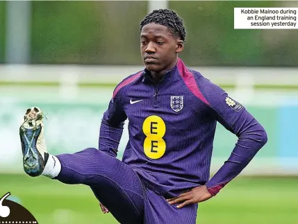  ?? ?? Kobbie Mainoo during an England training session yesterday