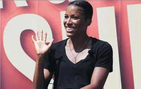  ?? JUSTIN TANG/THE CANADIAN PRESS ?? Canadian sprinter Phylicia George will race the 100 and 200 metres this week at the Canadian track and field championsh­ips in Ottawa just months after claiming a Winter Olympic bronze medal in bobsled with driver Kaillie Humphries.